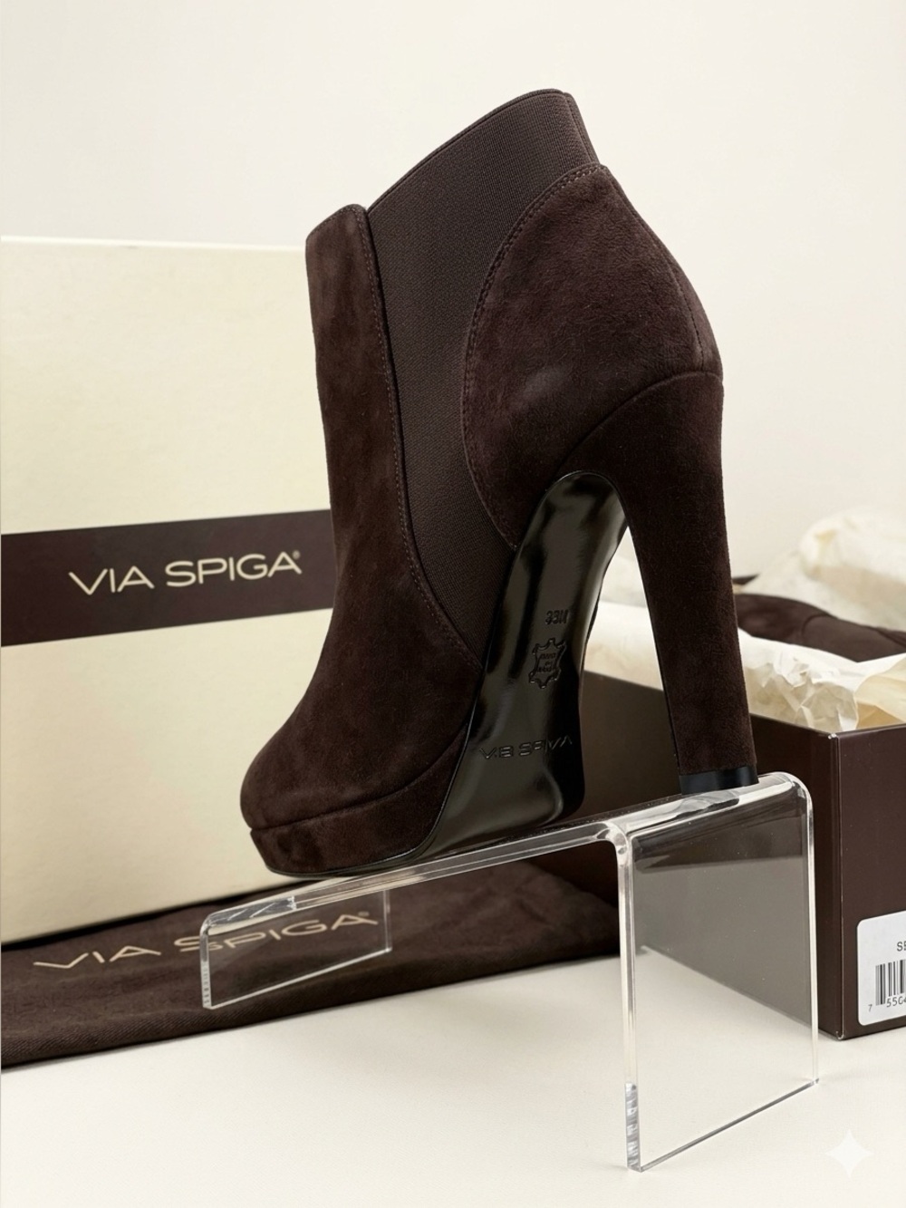 Via Spiga Dark Brown Suede Platform Ankle Booties